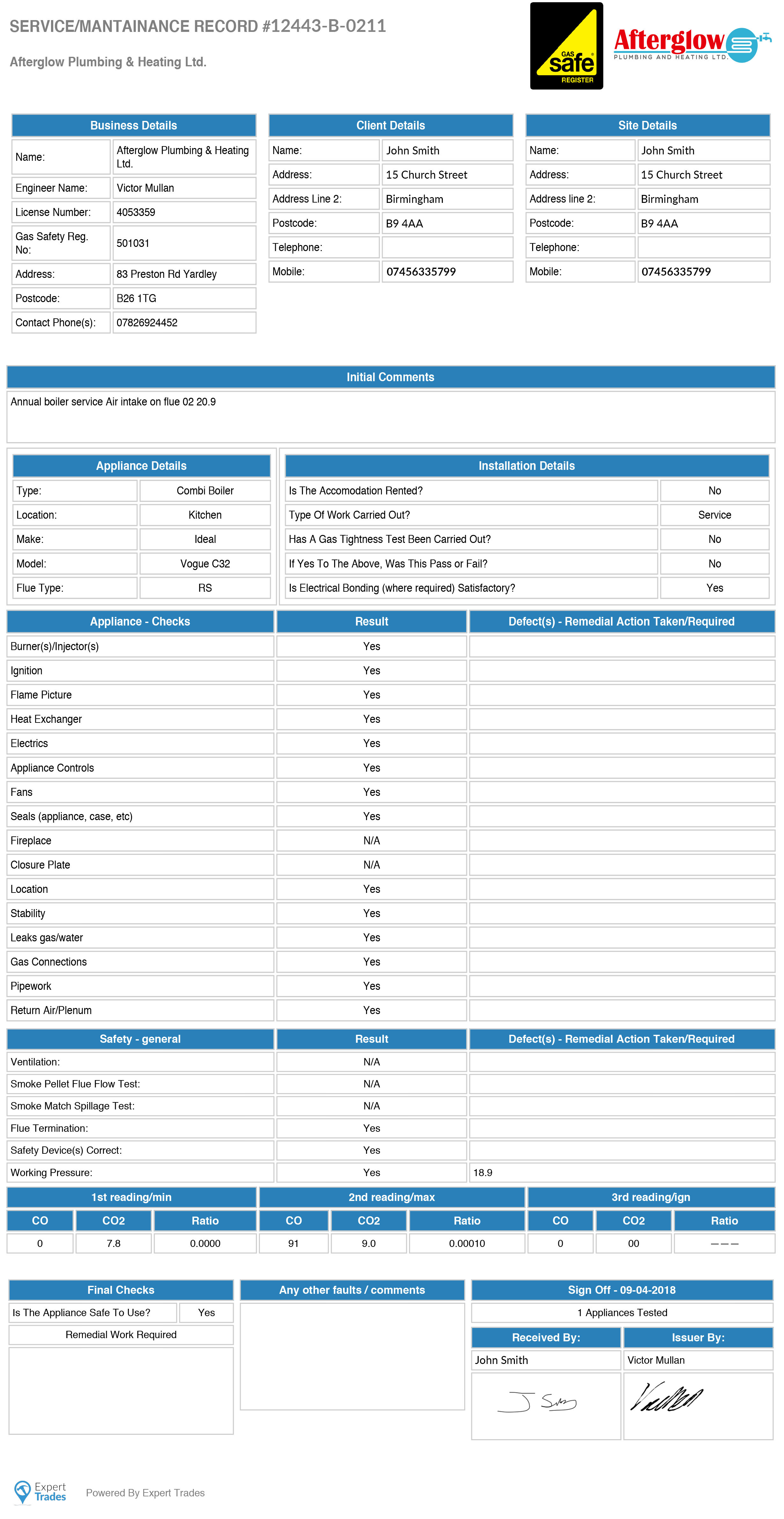 service record